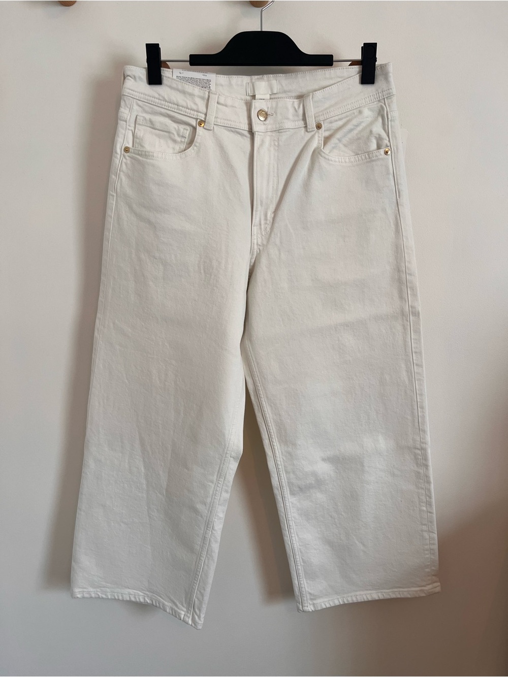 H&M White Cropped Wide-leg Jeans